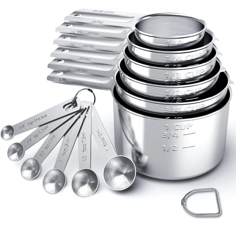 Measuring Cups And Spoons Set Of 5/10/17 Piece, Stainless Steel Nesting Measuring Cups Set With Silicone Handles, Kitchen Utensils For Cooking And Baking by S And B Enterprise