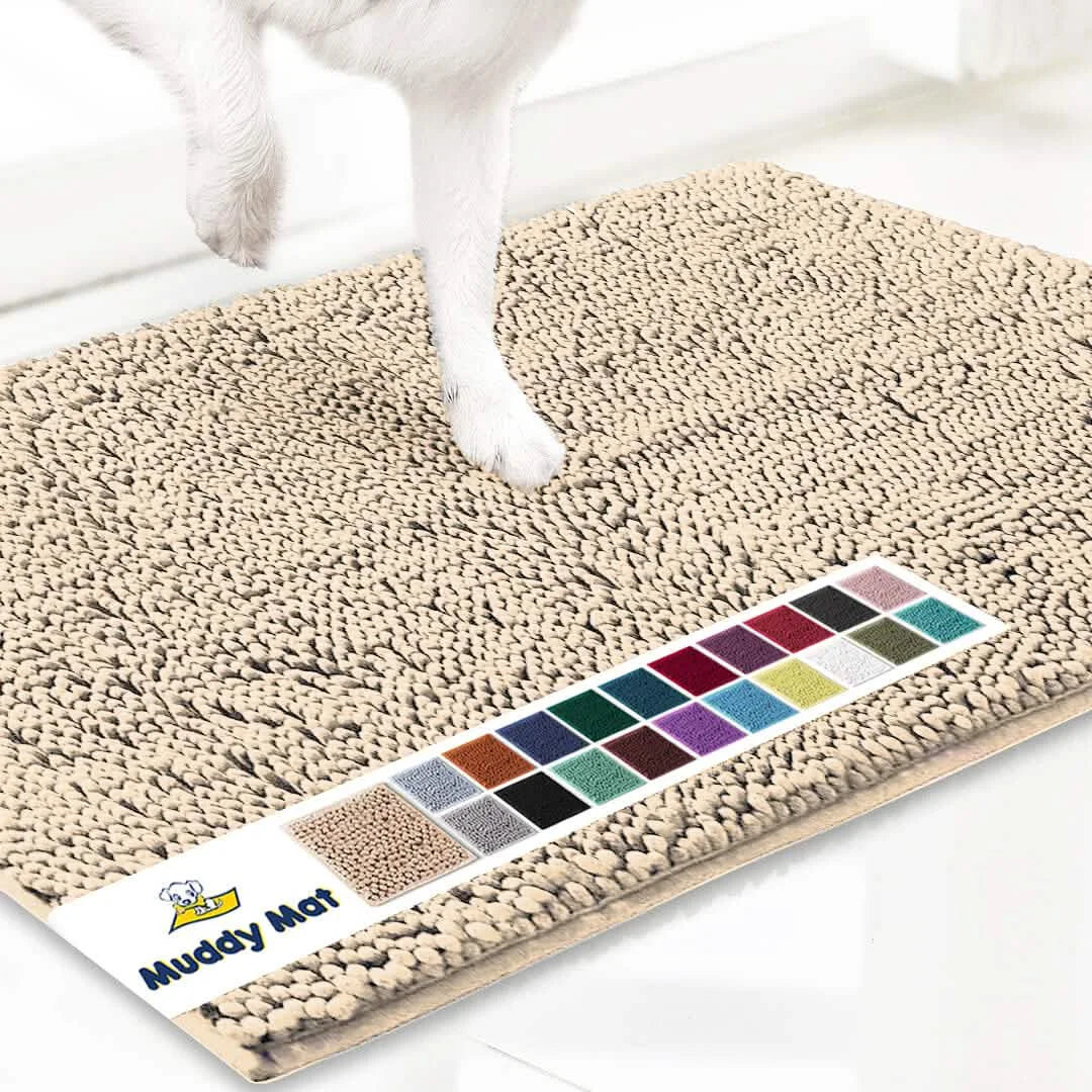 Original Muddy Mat doormat; beige microfiber paw-cleaner, washable, non-slip for indoor/outdoor use