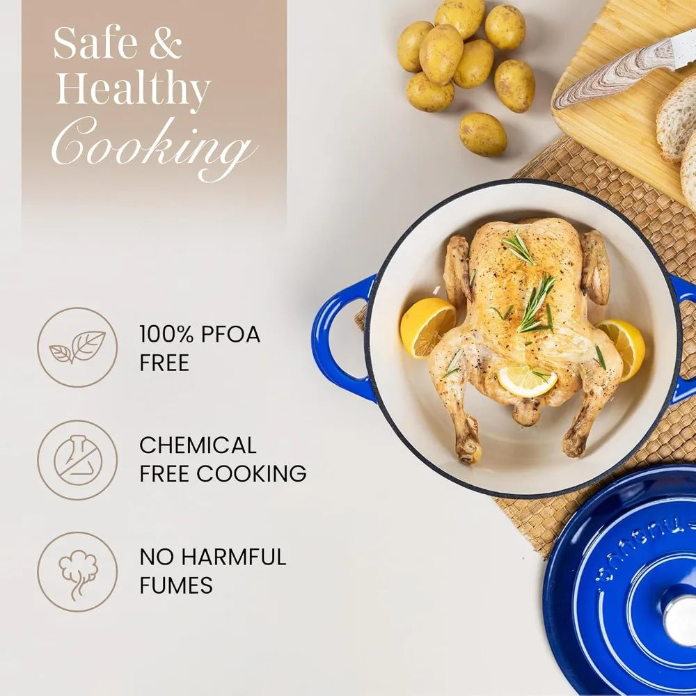 5-Quart Enameled Cast Iron Dutch Oven, Oven Safe to 500°F, Dark Blue by S And B Enterprise
