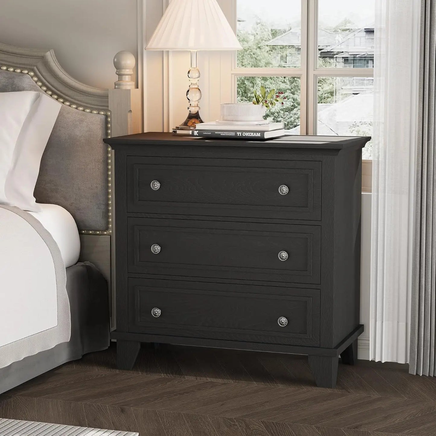 HiMISS 3 Drawer Dresser Wood Storage Chest With Metal Handles