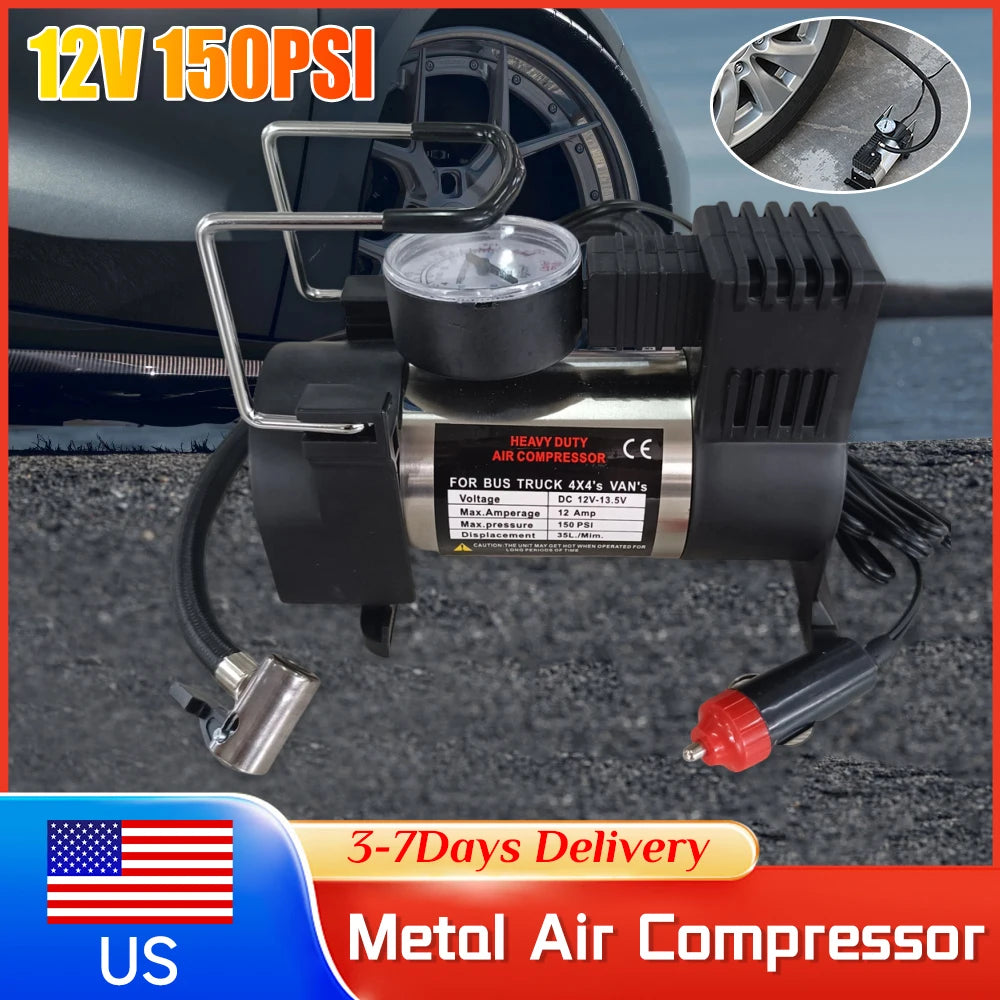 12V 150psi Portable Metal Air Compressor Car Tyre Inflator by S And B Enterprise