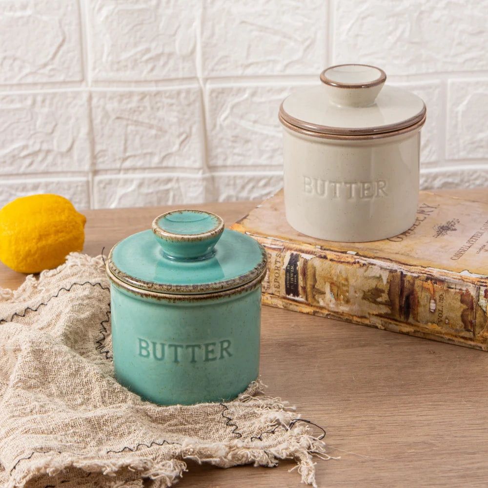 1pc ceramic yellow oil tank, unique kiln turned ceramic butter dish with lid, countertop butter storage tank by S And B Enterprise