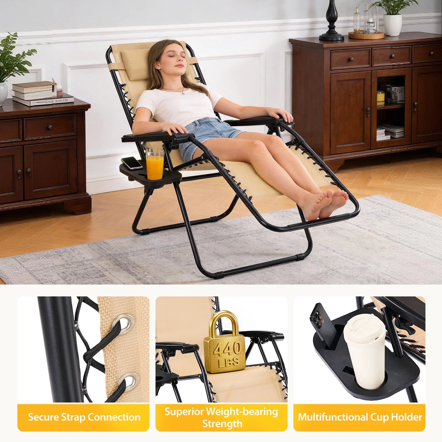 JHK Portable Zero Gravity Recliner Chairs With Cup Holders