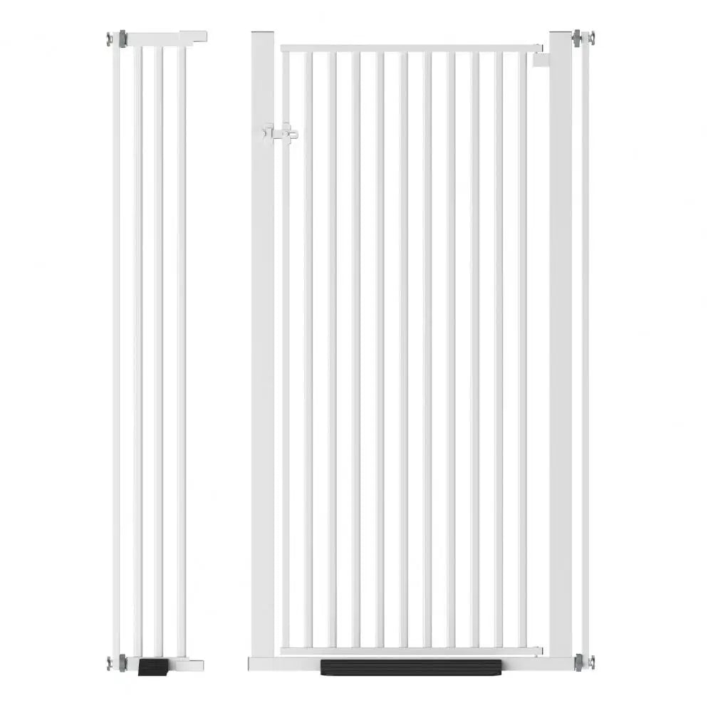 55-inch extra-tall pet gate by S And B Enterprise, white no-drill pressure-mounted safety gate for stairs and doorways