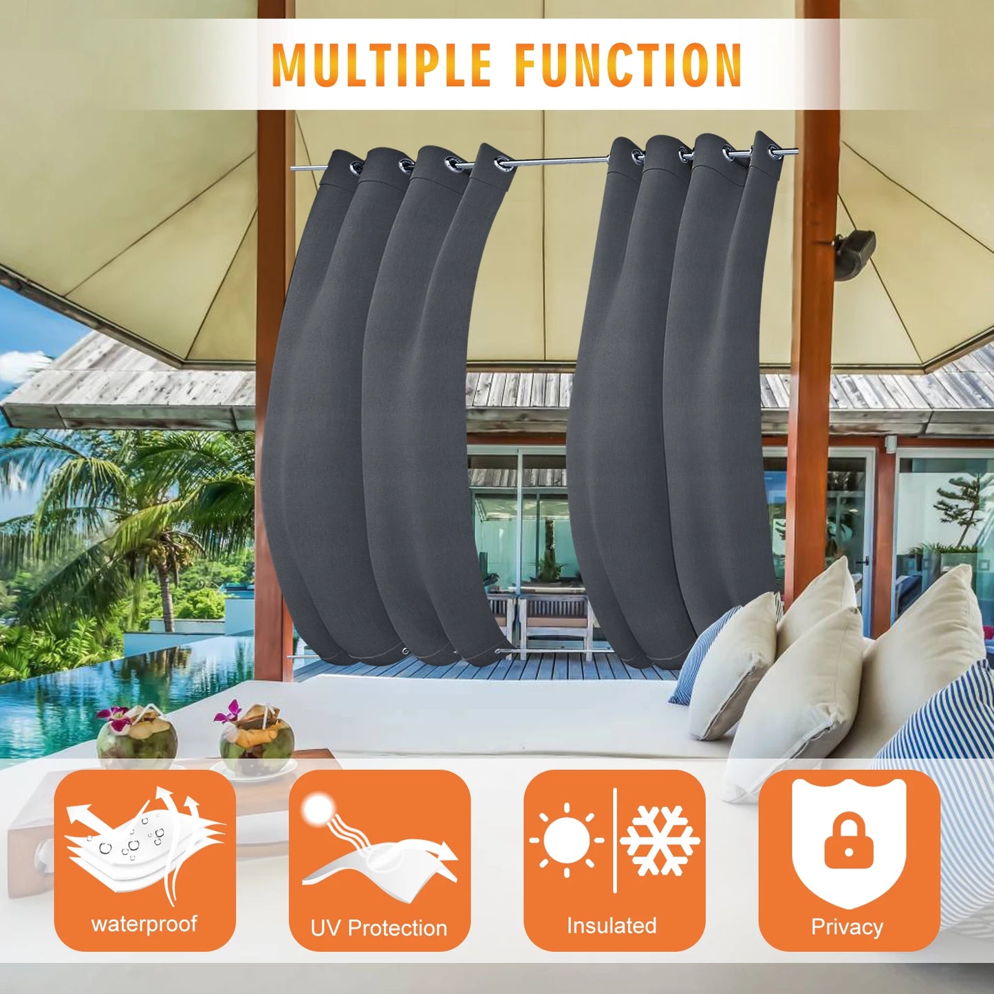 Patio Outdoor Curtain Waterproof Thermal Insulated Double Grommets Sun Block Windproof Window Curtains For Garden Drapes Porch by S And B Enterprise