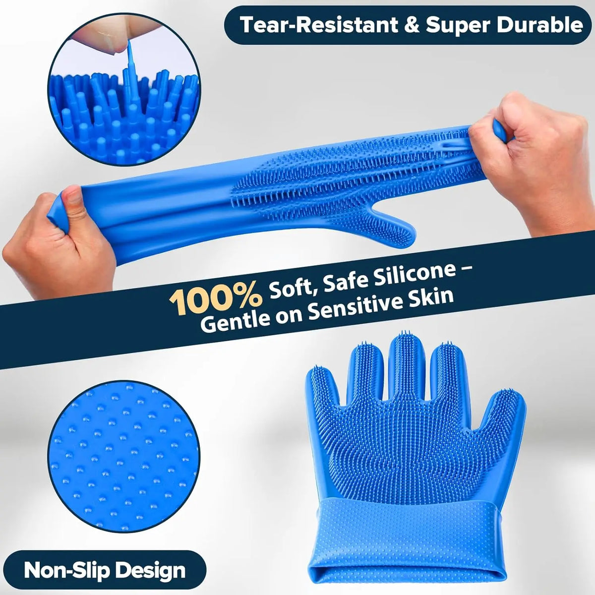 Pet grooming gloves, blue silicone, 6-pack for dogs and cats by S And B Enterprise