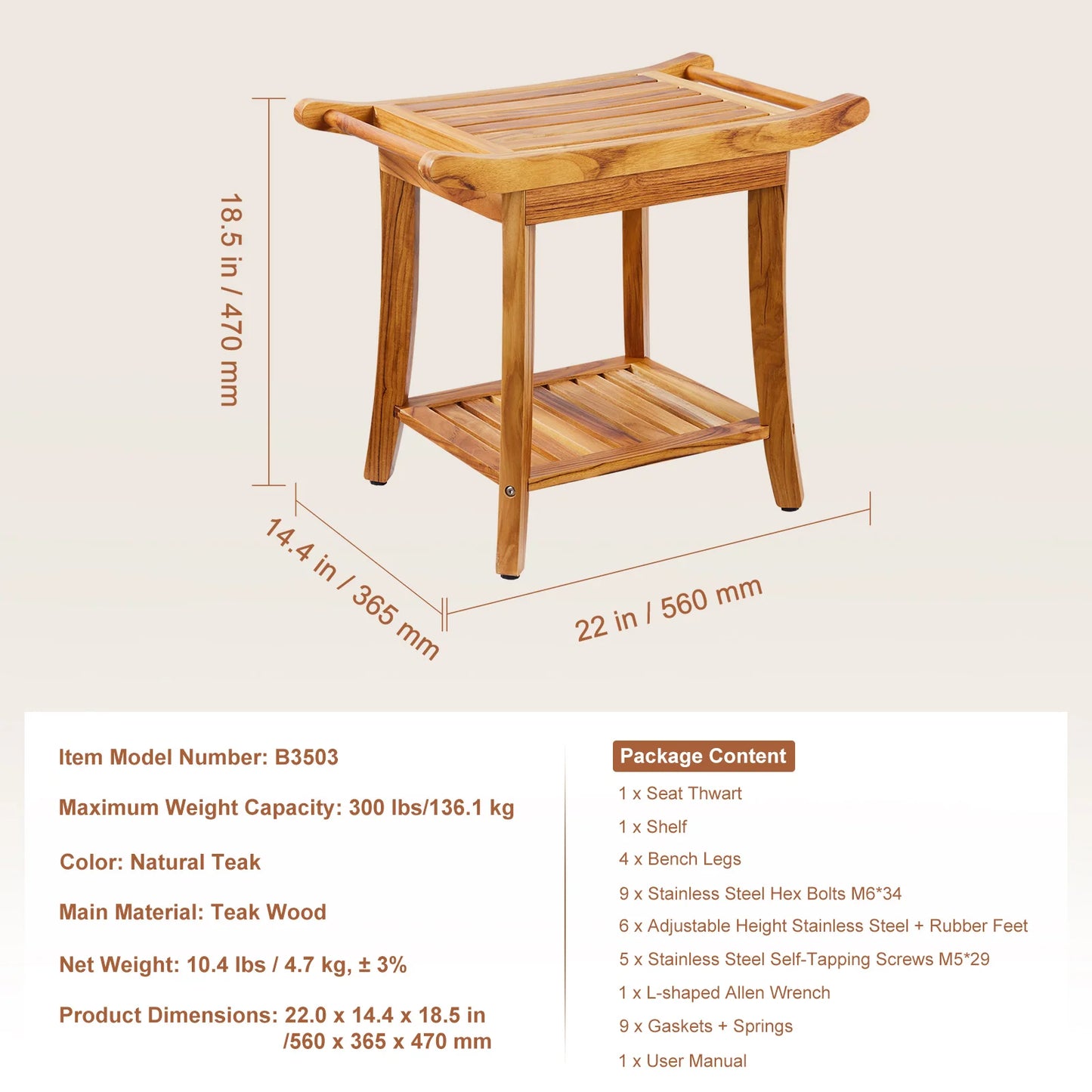 SucceBuy Bamboo Shower Bench 19.1x11.3x18.3 in Waterproof Shower Stool Chair with Storage Shelf 330lbs Load Capacity Spa Seat by S And B Enterprise