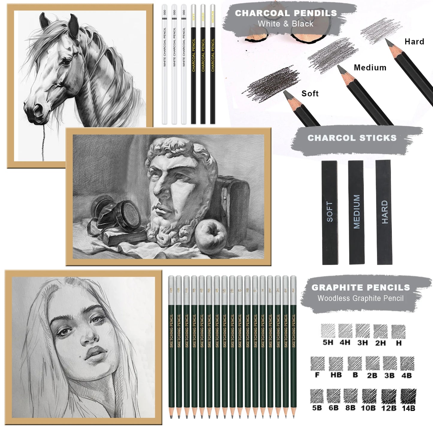 Professional Drawing Sketching Pencils Set For Artists 12 To 75