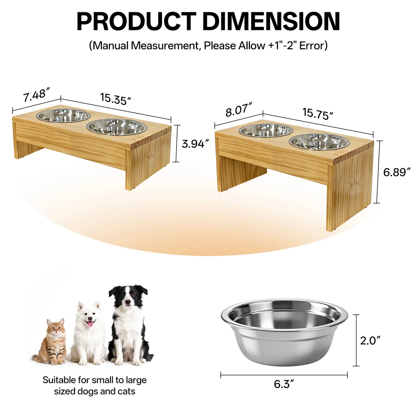 Wooden Elevated Dog Bowls, Raised Pet Feeder with Stainless Steel Double Bowls, Non-Slip Dog Food Water Stand for Medium Large Dogs by S And B Enterprise