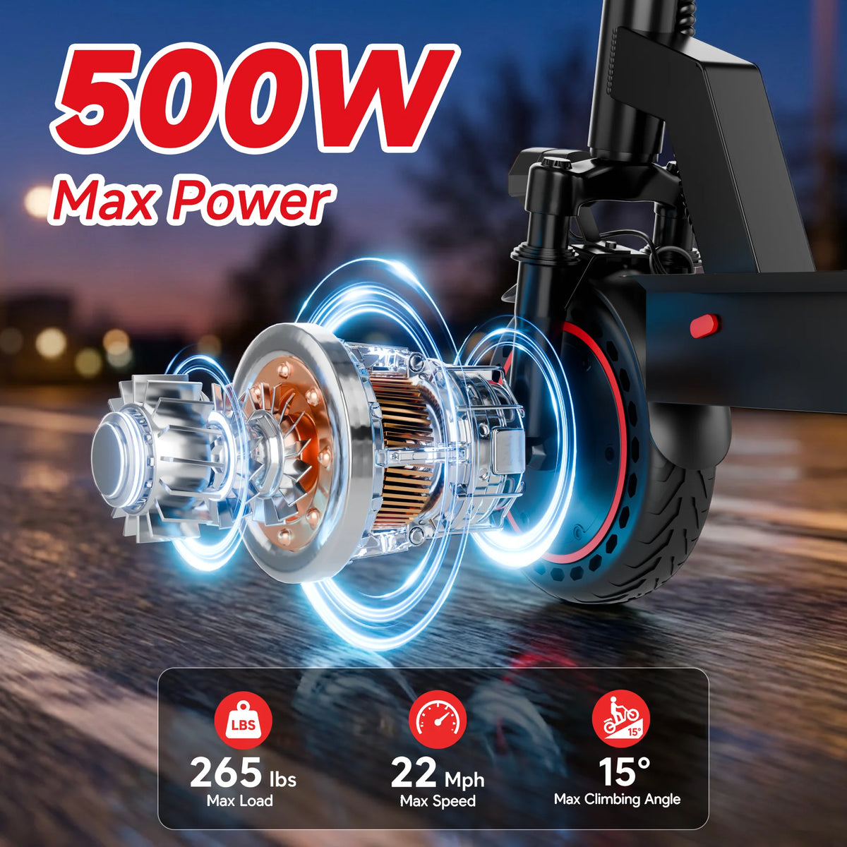 500W electric bicycle motor assembly with blue glow and S And B Enterprise branding
