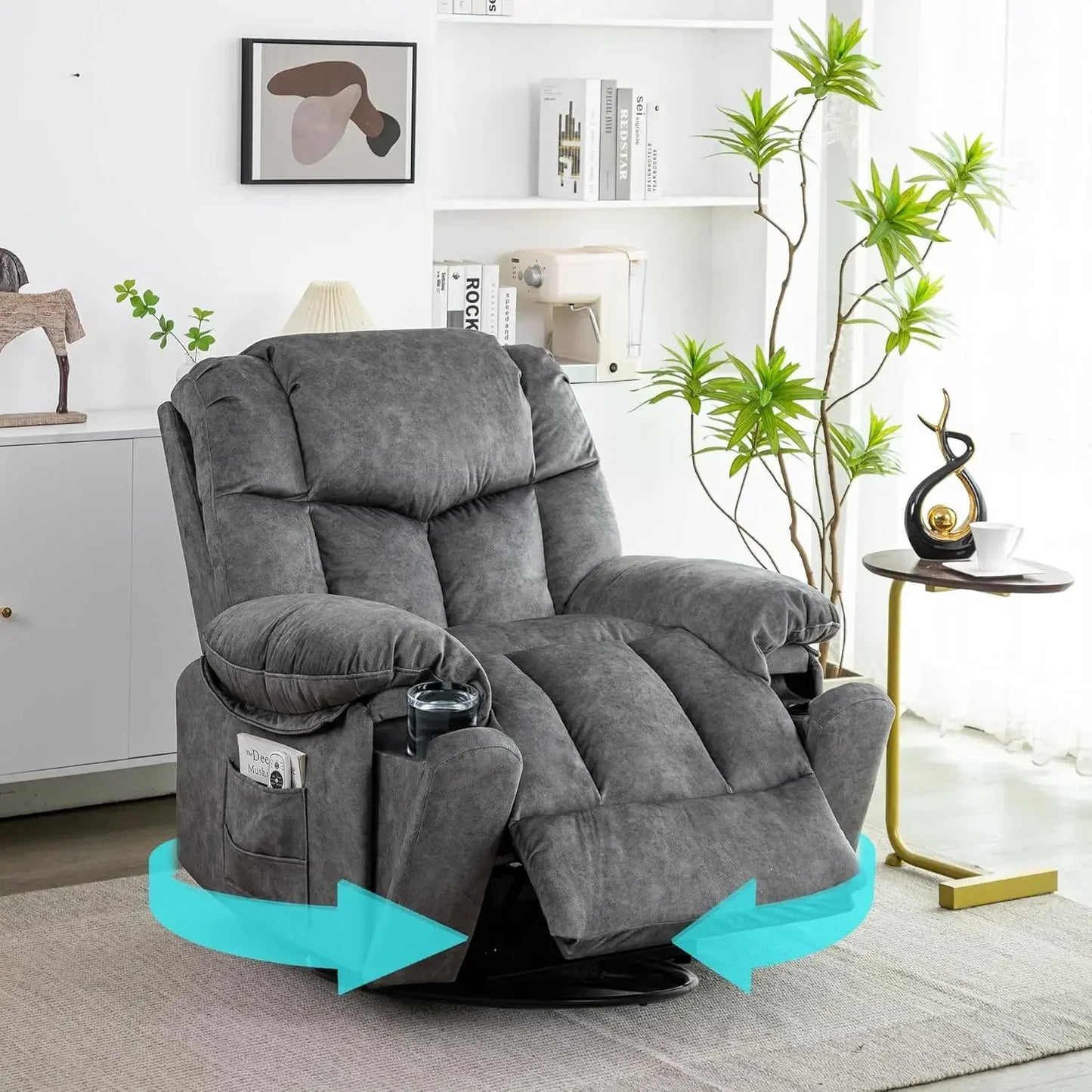 Recliner Chair with Swivel Glider Base for Living Room, Overstuffed Rocker Recliner with Foldable Armrest & Hidden, Customized by S And B Enterprise