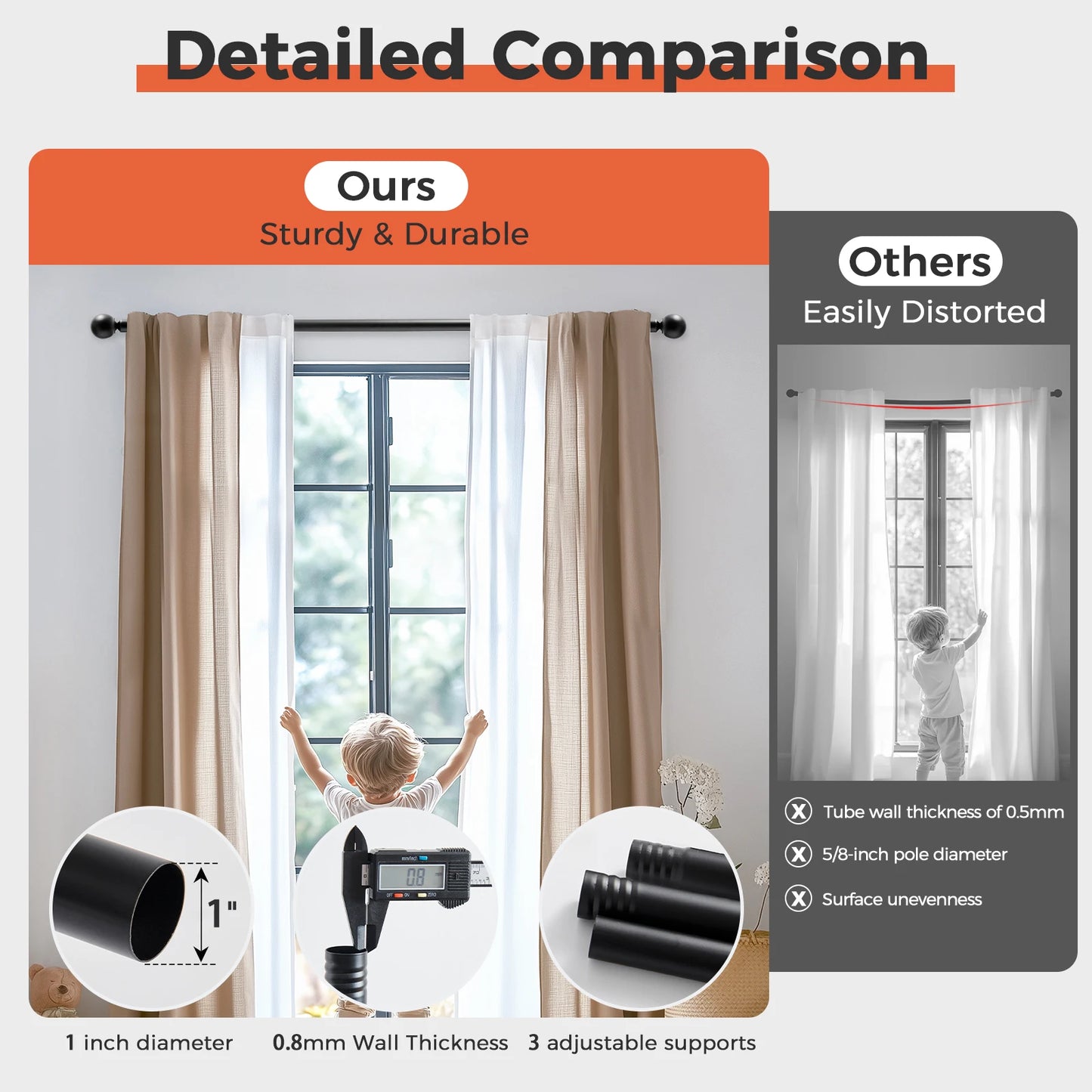 Adjustable Heavy Duty Outdoor Extra Long Window Curtain Rod for Bedroom, Boho Decorative Single Rod by S And B Enterprise