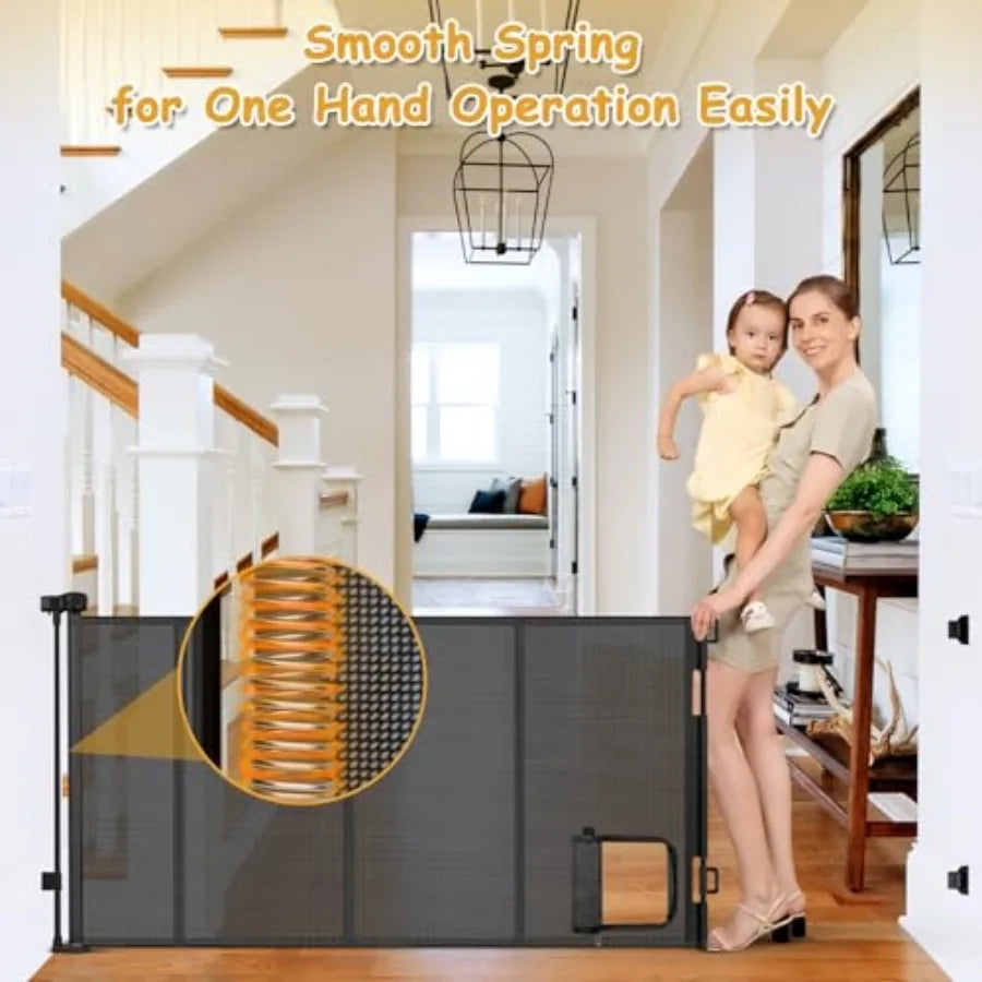 Reinforced Extra Wide Retractable Pet Gate With Cat Door For Doorways by S And B Enterprise