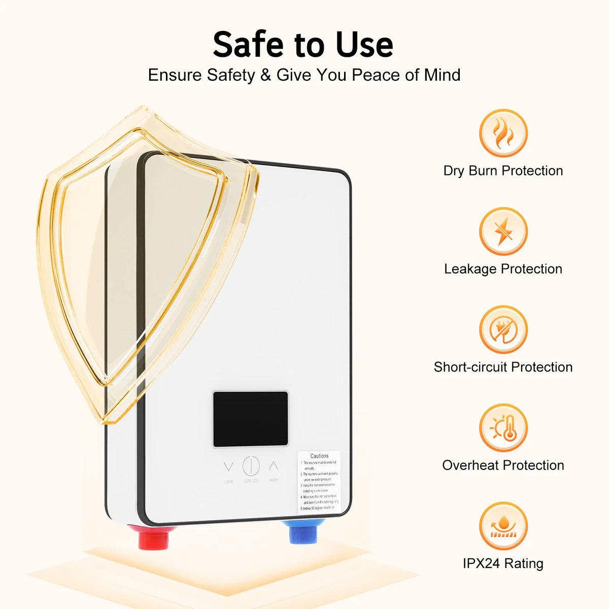 4500W AC 110V instant water heater with LED touchscreen and hand shower — S And B Enterprise
