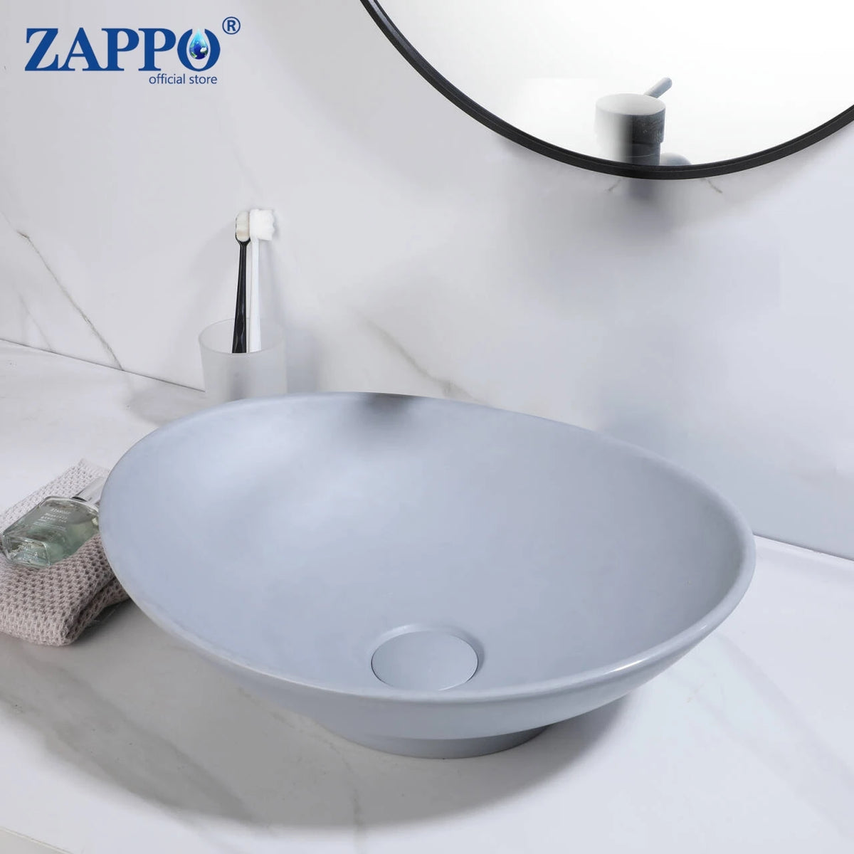ZAPPO vessel sink, round stone-resin washbasin in light gray by S And B Enterprise