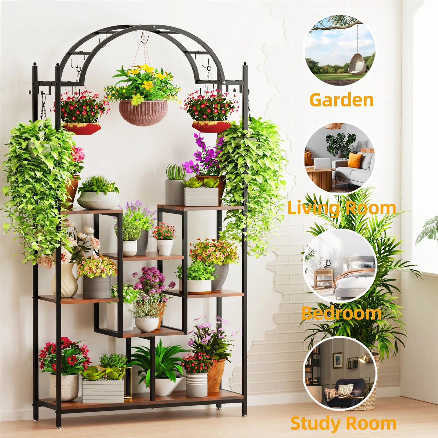 BINGOPAW 5-Tier Tall Indoor Plant Stand With Arched Metal Frame by S And B Enterprise