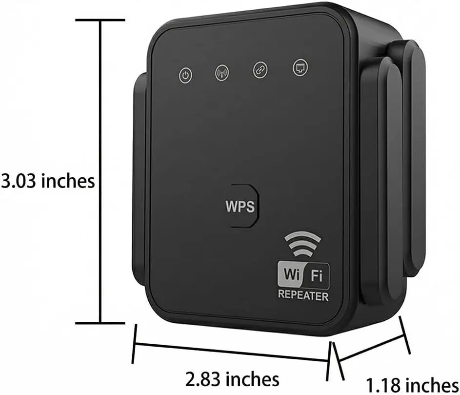 S And B Enterprise black WiFi Repeater 300Mbps 2.4GHz with WPS and Ethernet port.