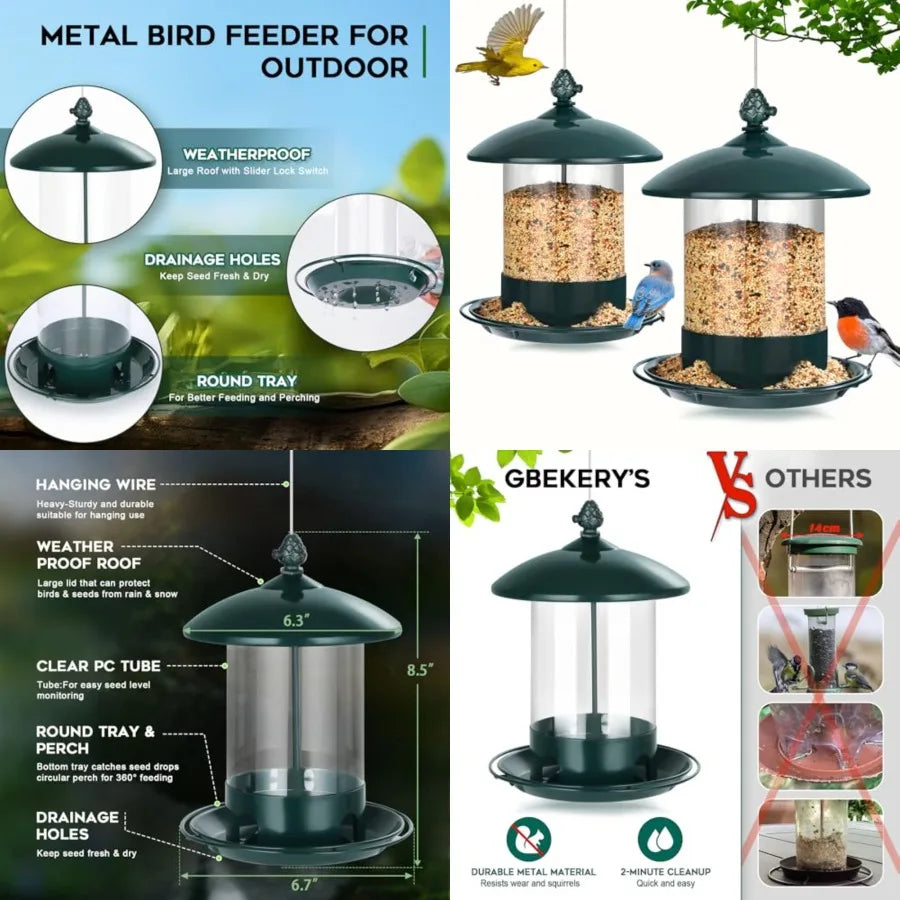 Metal Bird Feeders Outdoor Hanging Weather Resistant 360 Degree Tray by S And B Enterprise