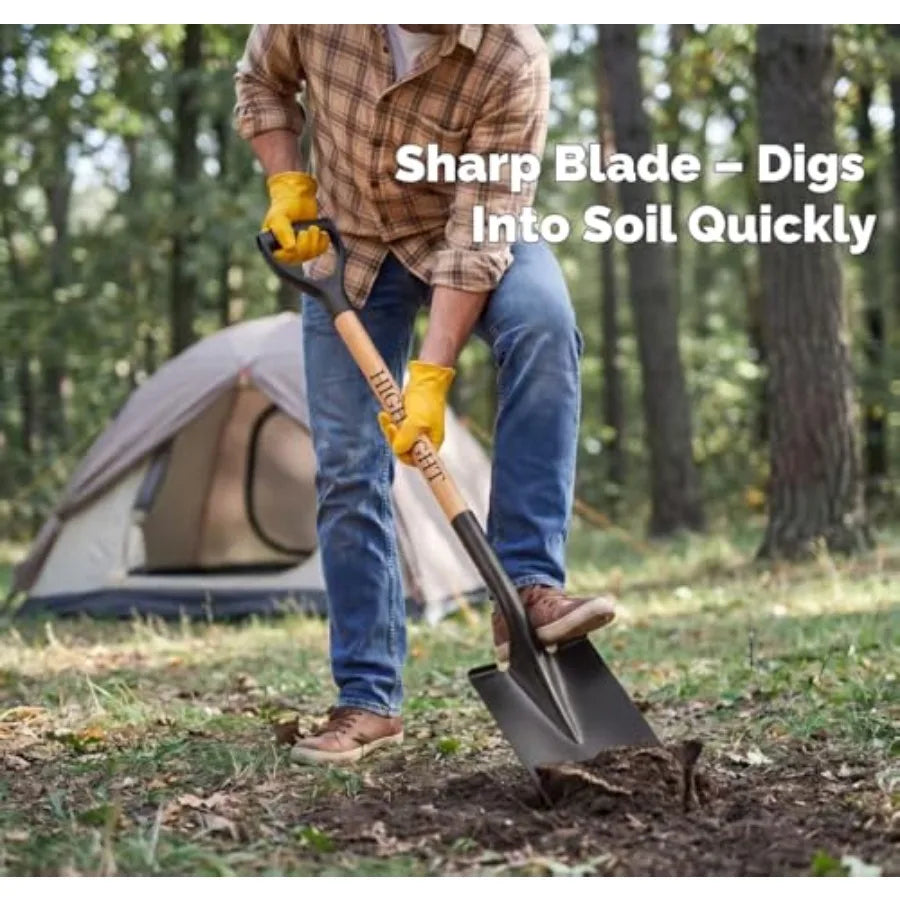 Heavy-duty 41-inch round-point shovel with D-handle, steel blade by S And B Enterprise for edging and trenching