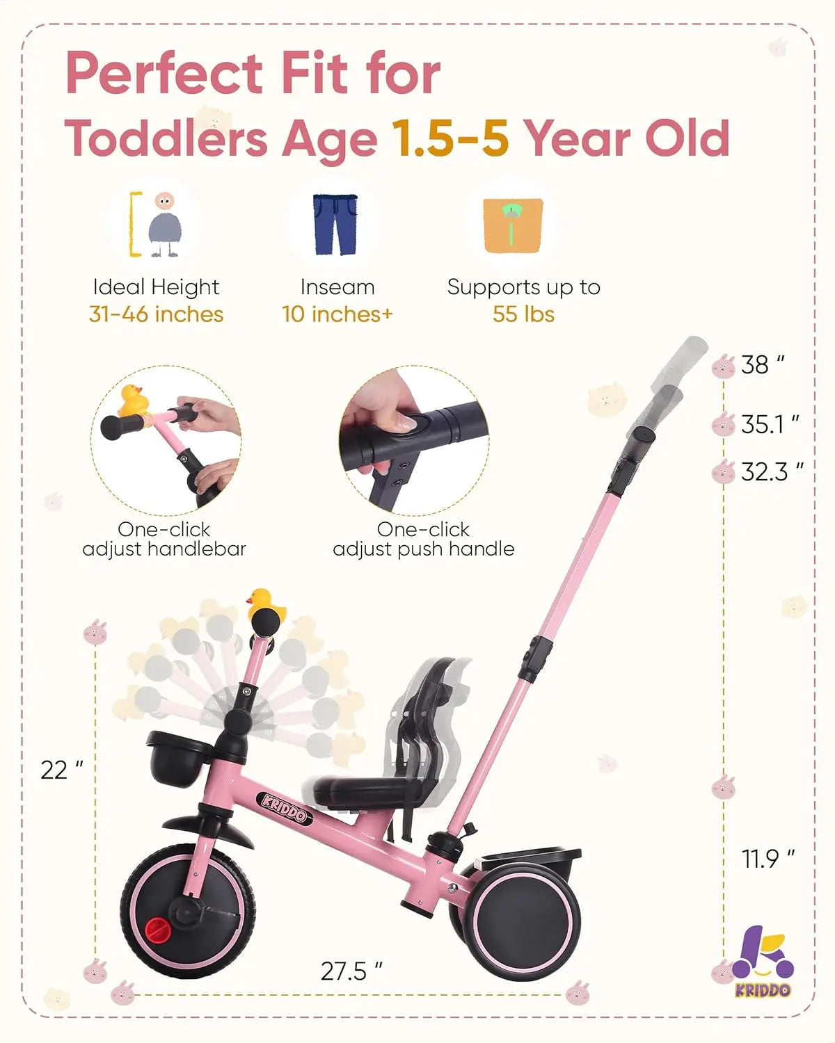 2-in-1 Toddler Tricycle With Adjustable Handlebar And Parent Steering