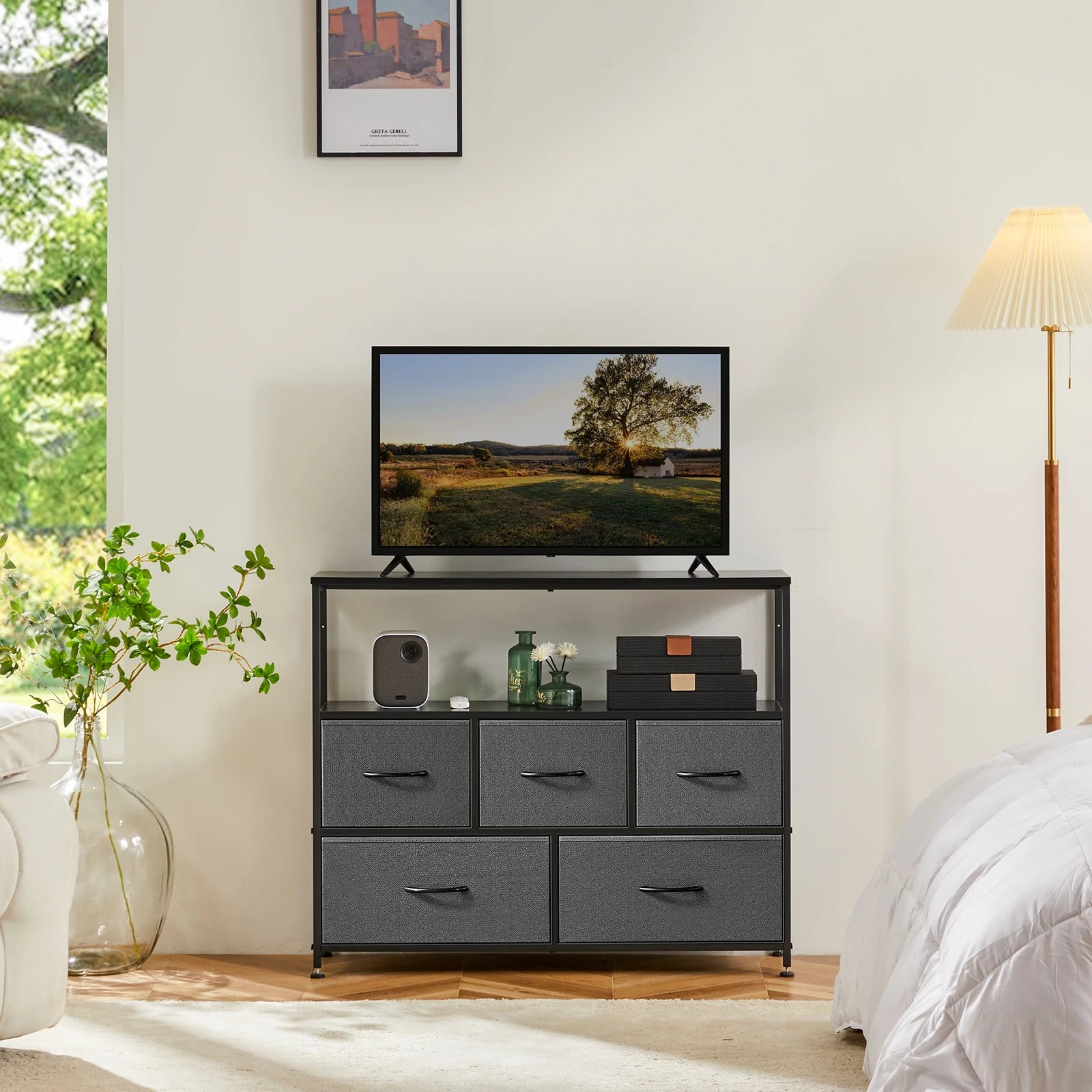 JHK Shoe Cabinet Dresser With 5 Fabric Drawers Toy Storage TV Stand Multilayer Shoe Rack Space Saving Cabinet Of Home Furniture by S And B Enterprise