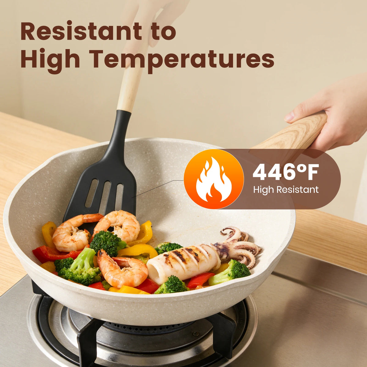Silicone wooden-handle 44-piece non-stick kitchen utensil set by S And B Enterprise, heat resistant