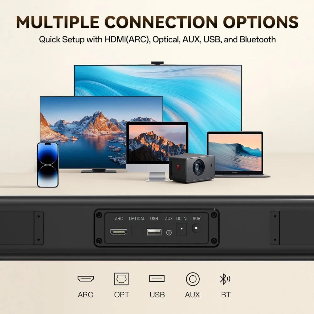 Wireless Sound Bar With Subwoofer 2.1Ch Home Theater HDMI ARC by S And B Enterprise