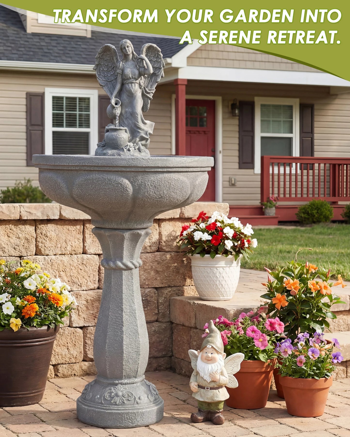 Outdoor Water Fountain, 37" High Cascading Waterfall Fountain with Whisper-Quiet Pump, Large Cascading Freestanding Resin Founta by S And B Enterprise