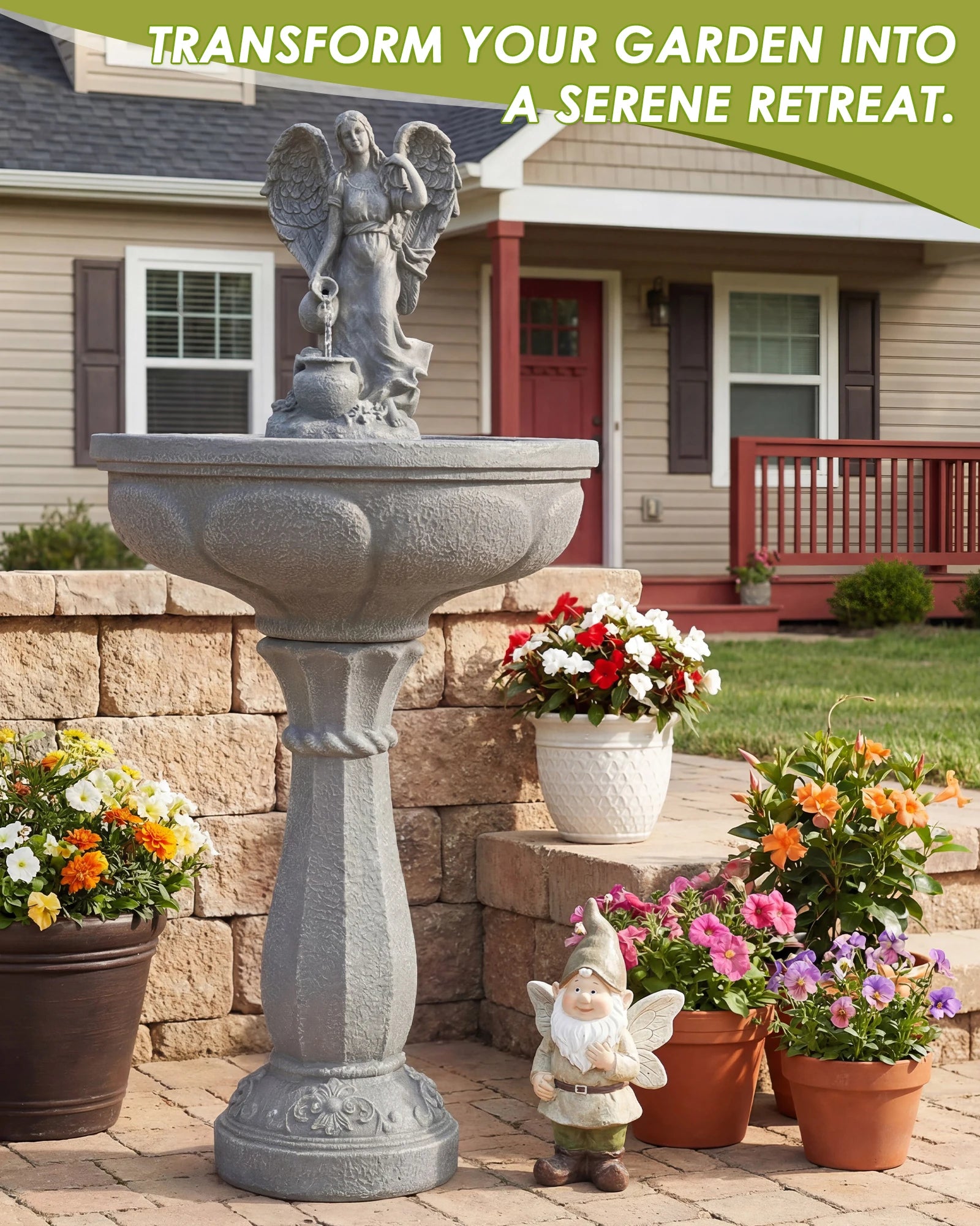 Outdoor Water Fountain, 37" High Cascading Waterfall Fountain with Whisper-Quiet Pump, Large Cascading Freestanding Resin Founta by S And B Enterprise