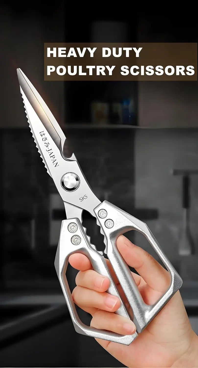 Kitchen Scissors, All Purpose，Ultra Sharp Meat Scissors，Heavy Duty Silver Cooking Scissor，Dishwash Safe Stainless Steel Kitchen Shears for Food, Chicken Bones, Turkey by S And B Enterprise