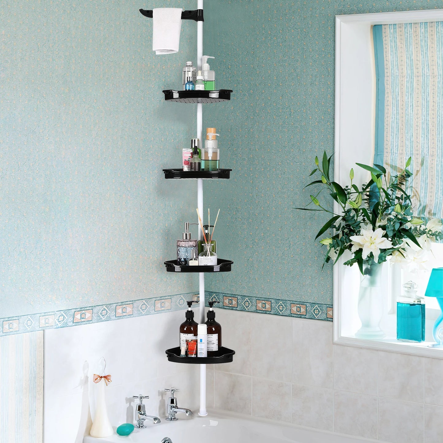 HiMISS Corner Shower Caddy With Tension Pole 4-Tier Shelves