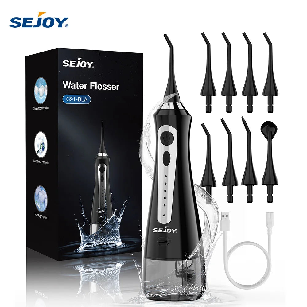 SEJOY Water Flosser Irrigator Dental Teeth Whitening strips Portable 230ML Tank 5 Modes 8 Jet Tips Washing Machine for Home by S And B Enterprise