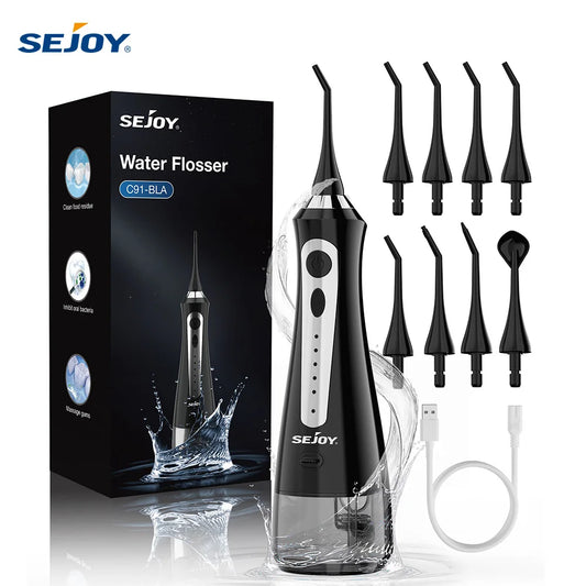 SEJOY Water Flosser Irrigator Dental Teeth Whitening strips Portable 230ML Tank 5 Modes 8 Jet Tips Washing Machine for Home by S And B Enterprise