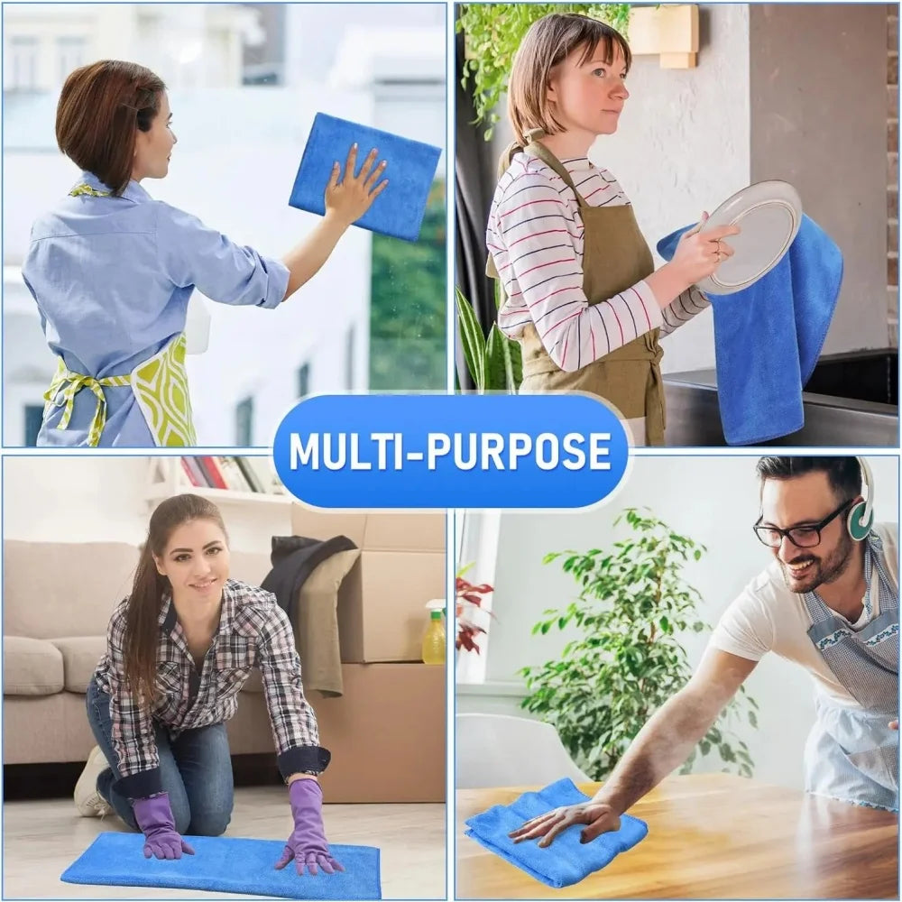 8pc large microfiber cleaning cloths by S And B Enterprise; high-absorbency, reusable multi-purpose blue towels.