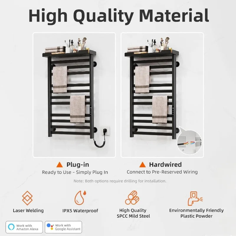 SIOYIE Eleven Bar Heated Towel Rack With Shelf Wall Mount