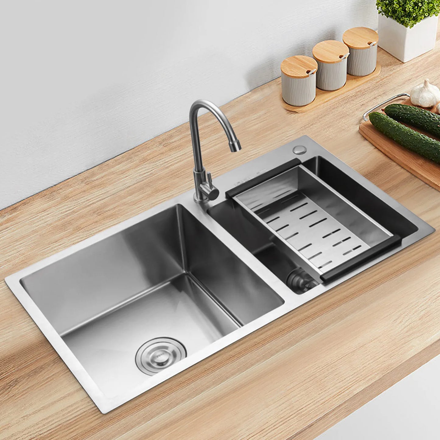 Stainless Steel Double Bowl Drop-In Kitchen Sink With Noise Reduction