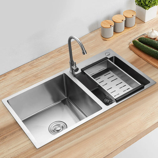 Stainless Steel Double Bowl Drop-In Kitchen Sink With Noise Reduction
