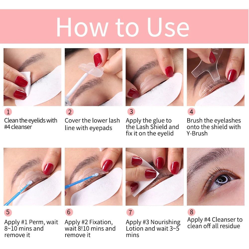 ICONSIGN Lash Lift Kit by S And B Enterprise; 8-step eyelash perm instructions