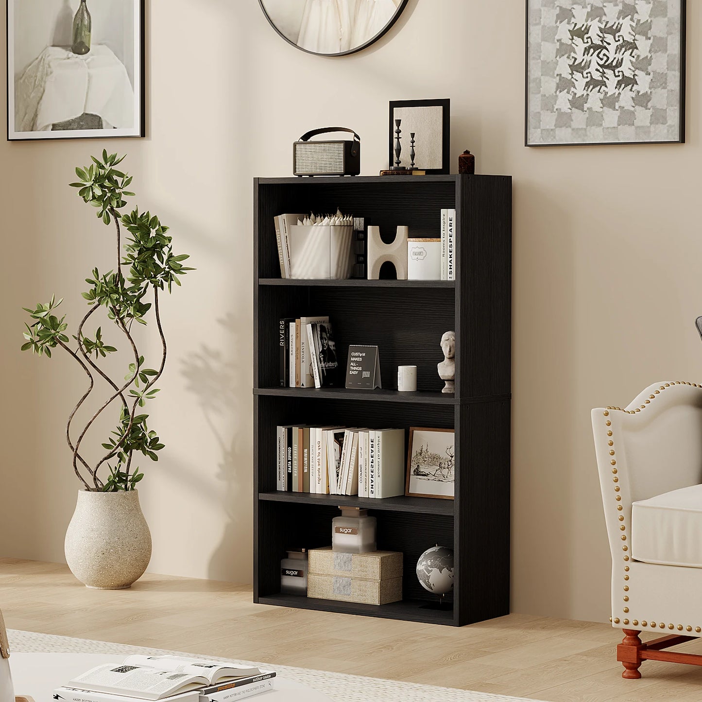 JHK Four Tier Wooden Floor Standing Open Bookshelf For Living Room Home Office by S And B Enterprise