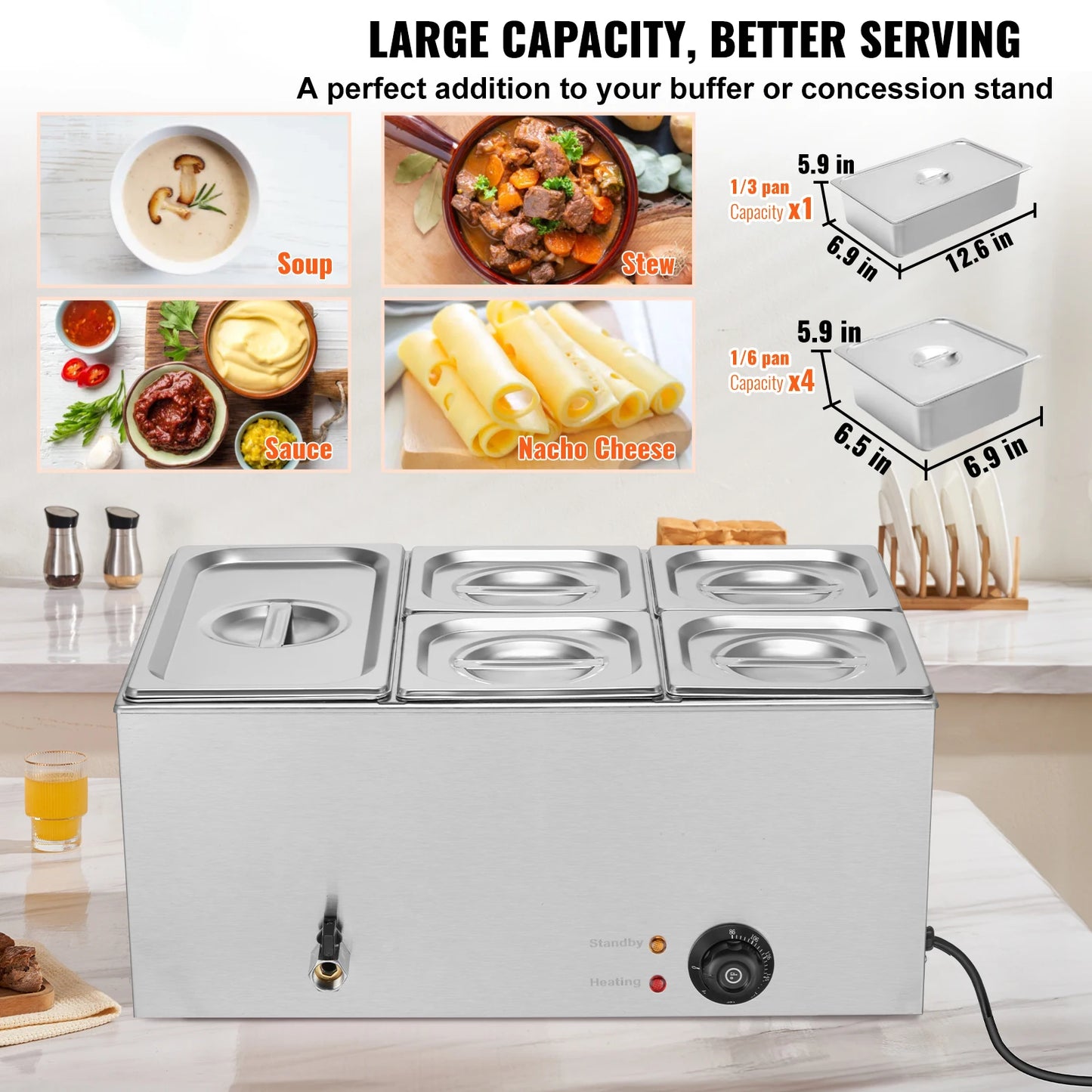 SucceBuy 5 Pan Countertop Food Warmer Electric Steam Table