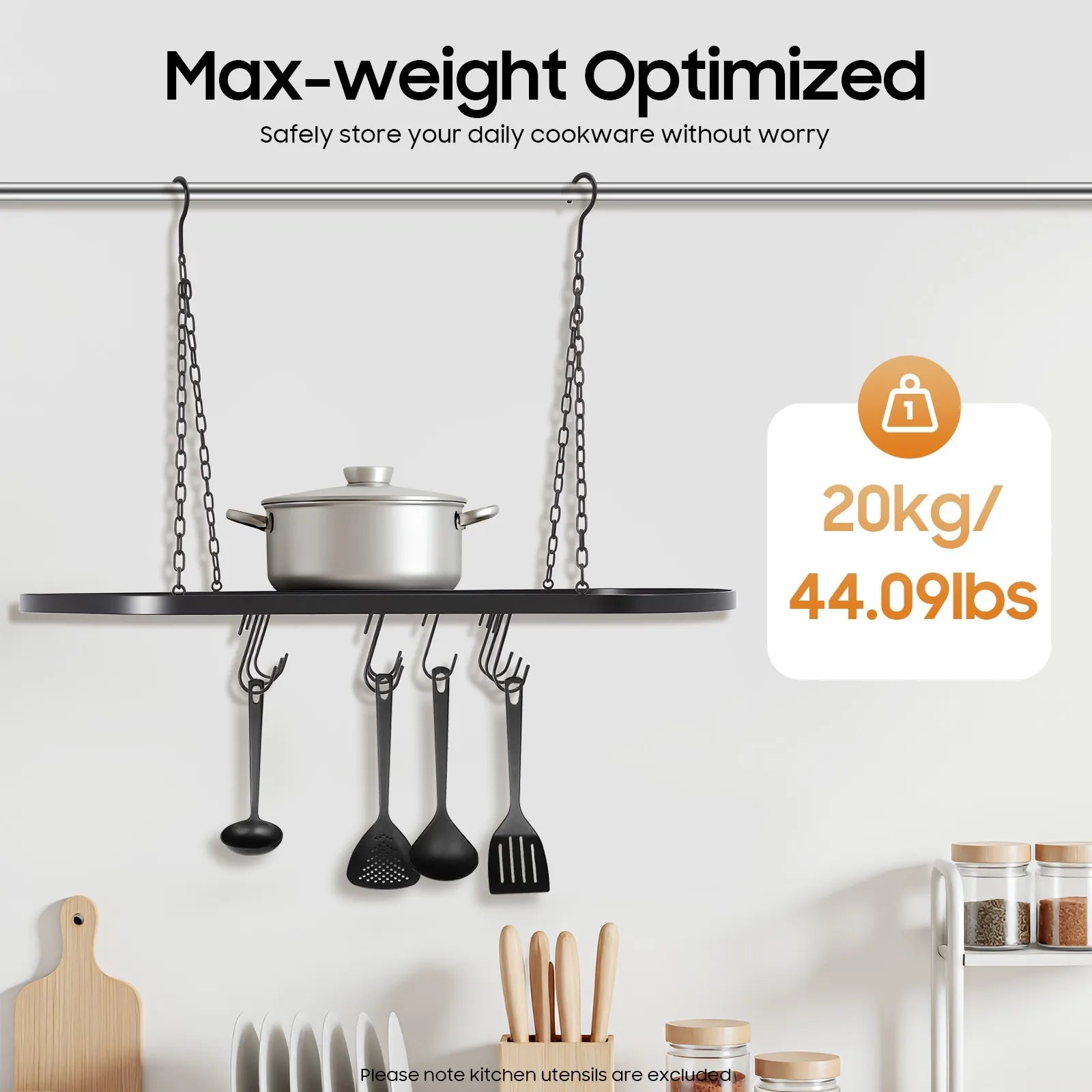 Iron Kitchen Wall Mounted Pot And Pan Rack With Hooks by S And B Enterprise