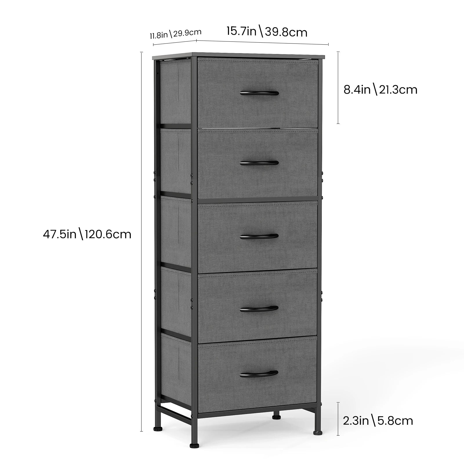 JHK 48IN Dresser For Bedroom With 5 Fabric Drawers Nightstand Wardrobe Steel Frame Closet For Clothes Storage Cabinet Furniture by S And B Enterprise