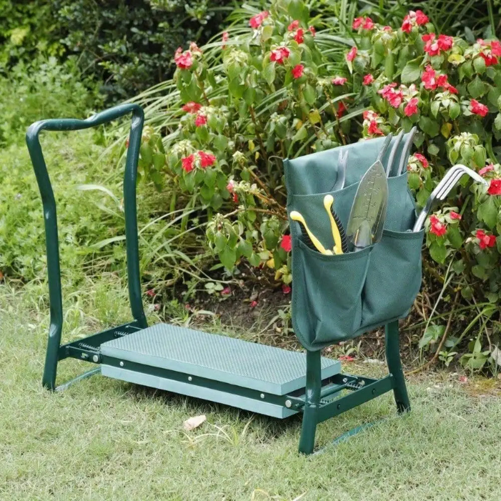 Garden Kneeling Stool Folding Seat With Foam Pad And Steel Frame Tool Bag
