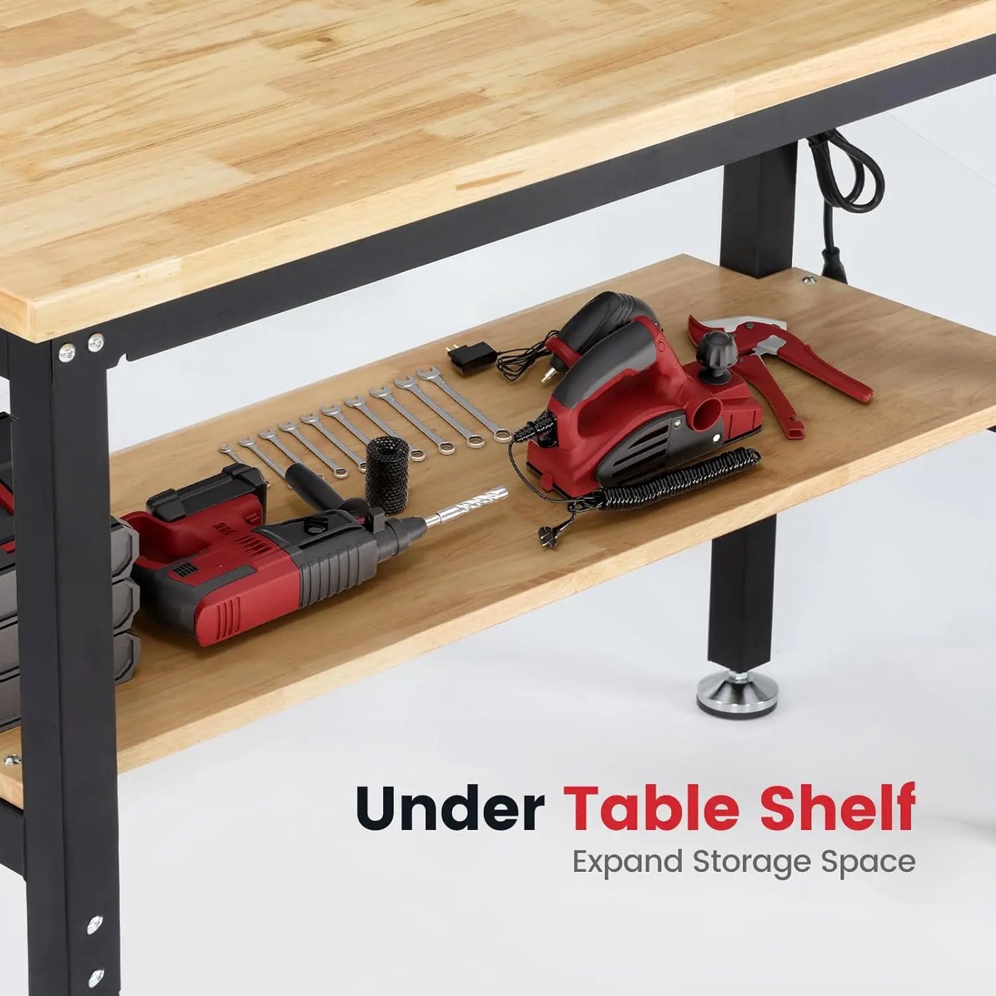 Adjustable Height Workbench With Storage Pegboard And Power Outlets
