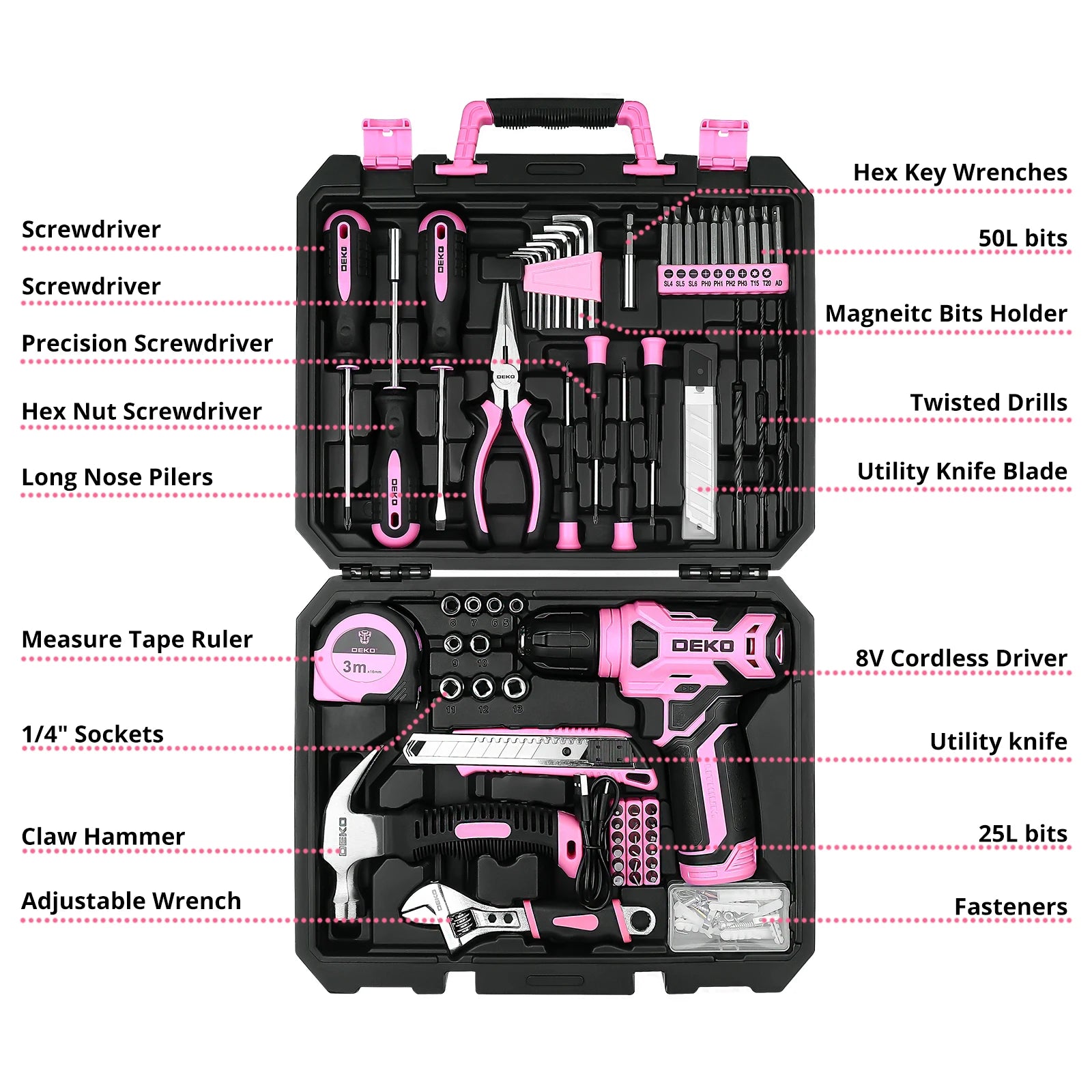 DEKO 126-Piece Power Tool Combo Kit With 8V Cordless Drill by S And B Enterprise