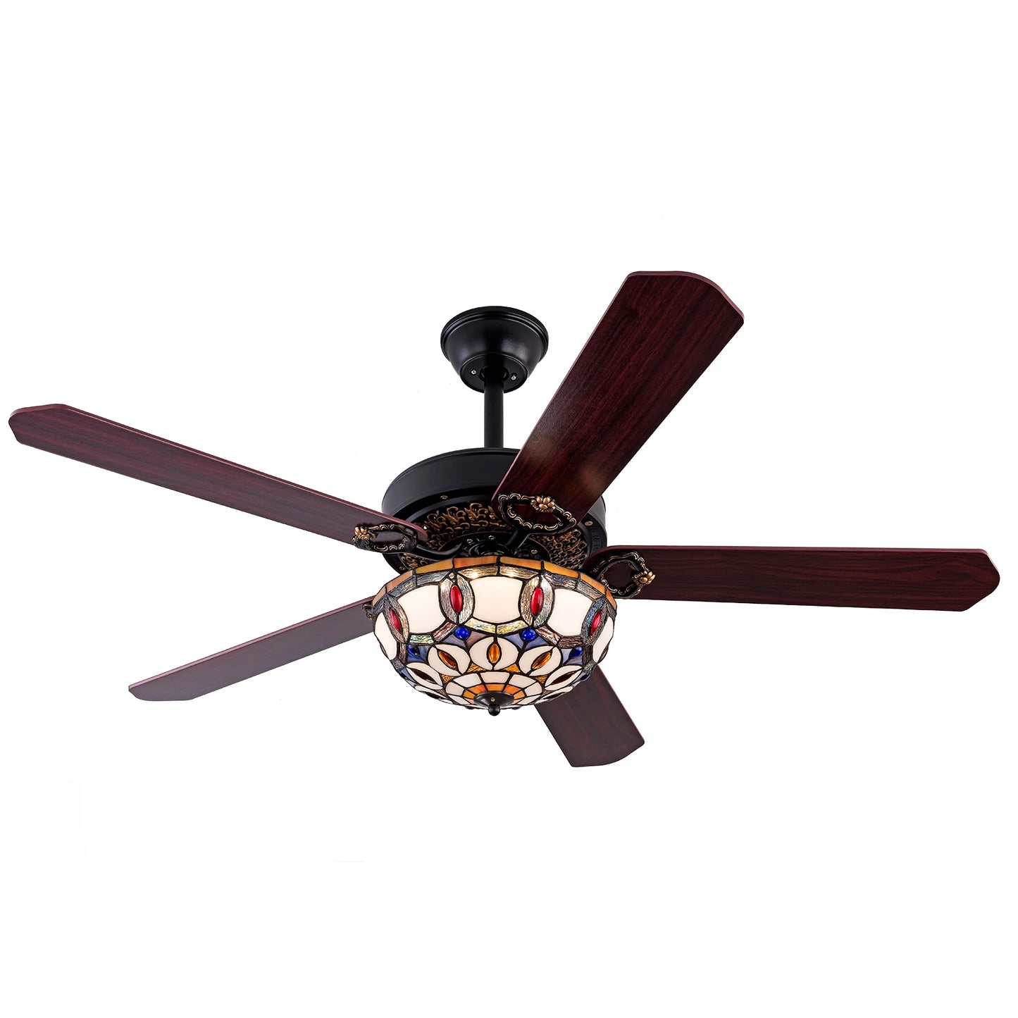Bymaocar Tiffany Ceiling Fan With Remote Three Lights