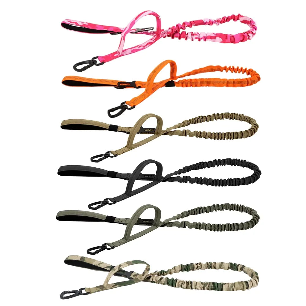 Six military dog leashes with adjustable elastic rope and two control handles