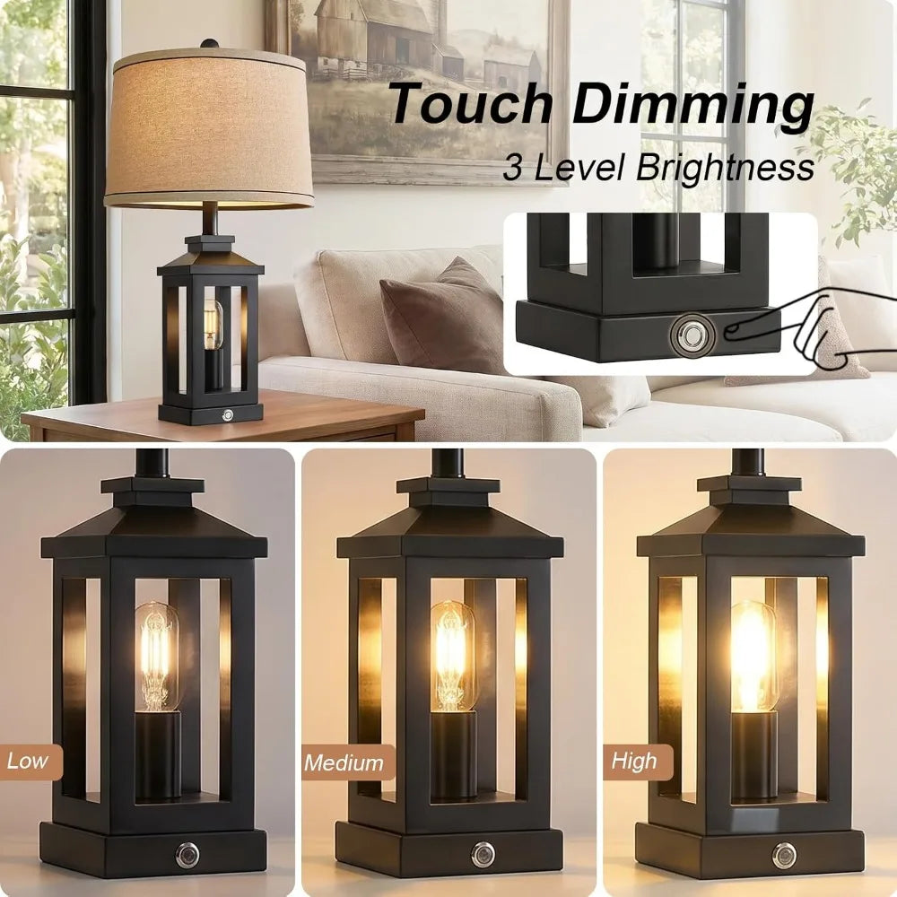 23.75" Retro Farmhouse Black Table Lamp with Touch Control, USB C+A Ports, 2 Light Sources for Bedroom Living Room by S And B Enterprise