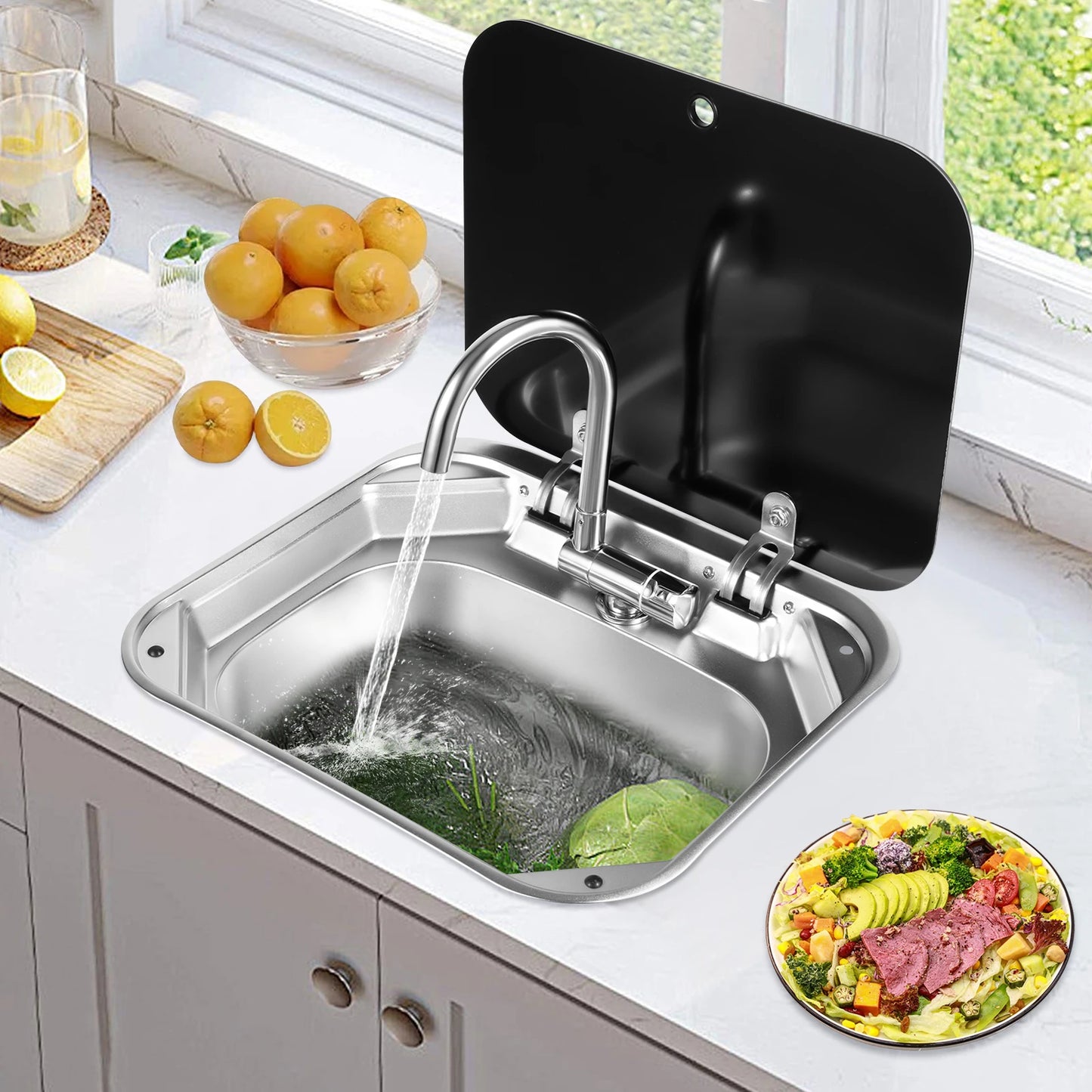Rv Sink with Faucet, 304 Stainless Steel Hand Wash Basin Sink with Tap, large Capacity Sink and Flexible Faucet by S And B Enterprise