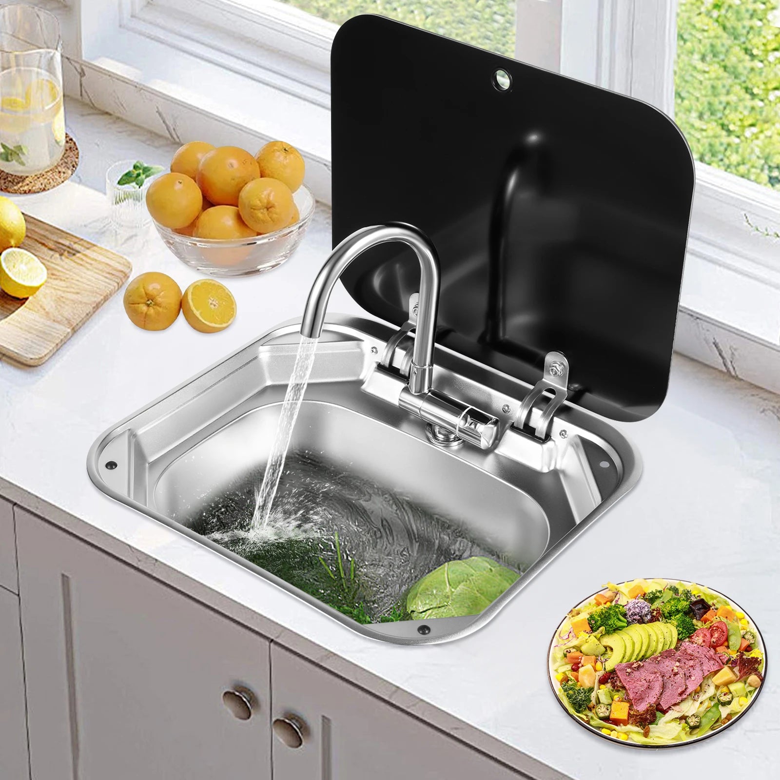 Rv Sink with Faucet, 304 Stainless Steel Hand Wash Basin Sink with Tap, large Capacity Sink and Flexible Faucet by S And B Enterprise